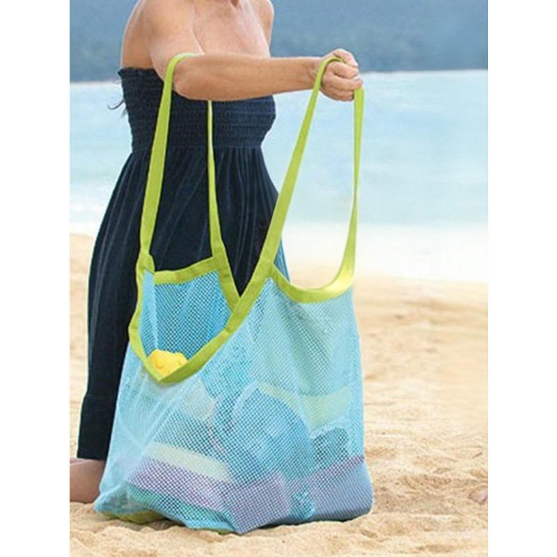 1pc Mesh Beach Bag, Toy Storage Bag, Outdoor Travel Folding Organizing Net Bag