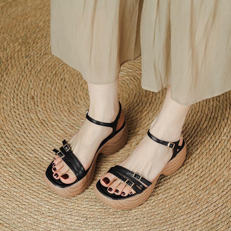 Not tired feet, wedges, sandals, women's muffin, thick-soled small man increases height, summer new high heel word with open toe Rome