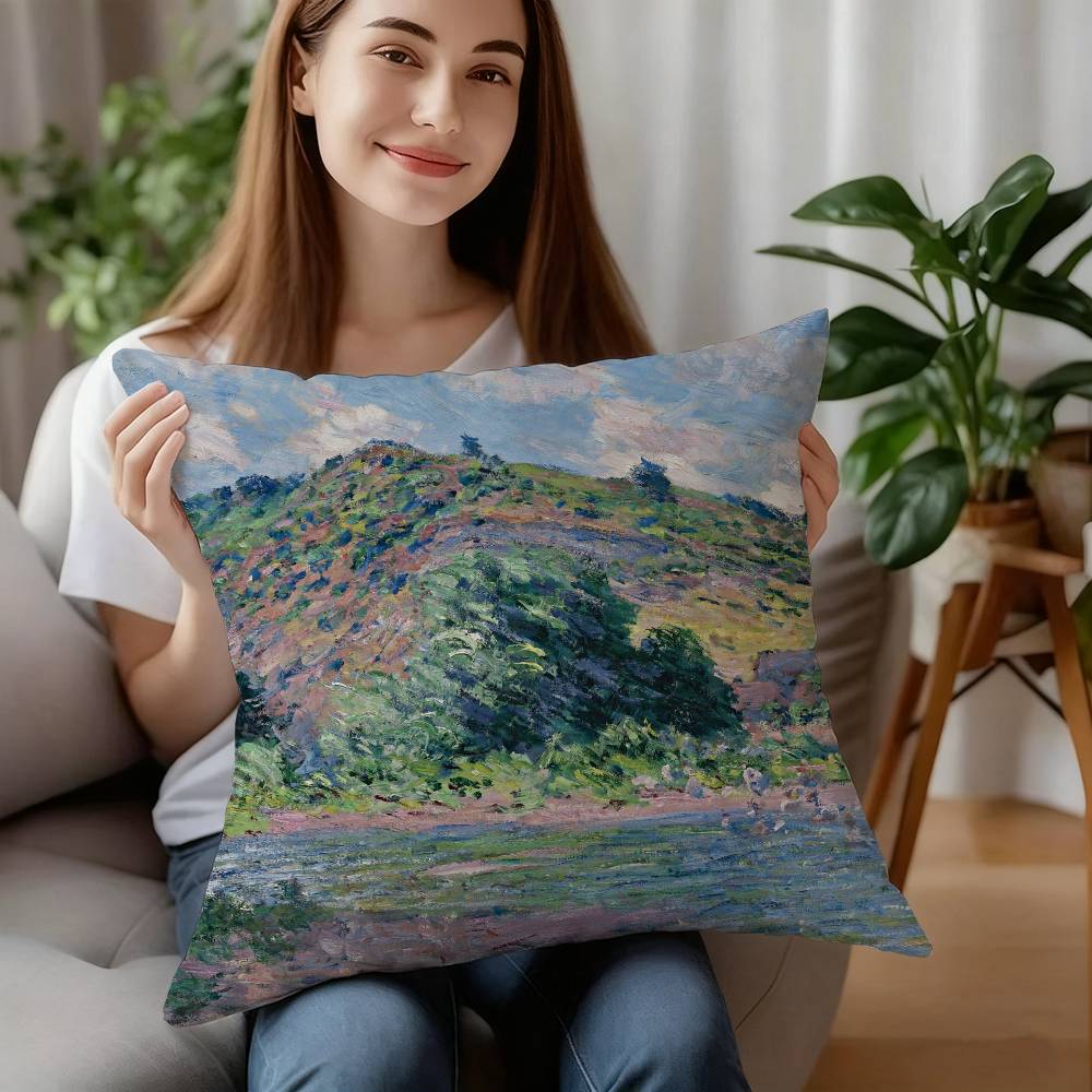C-Claude MonetS Art Pillow Case Sofa Decorative Home Double-sided Printing Short Plush Cushion Pillow Cover Holiday Gift