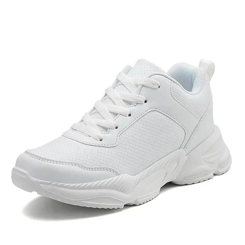 

Thick Bottom Non-Slip Jogging Shoes Ladies High Quality Sports Leather Waterproof Running Shoes Women Fitness Casual Sneakers 35 белый