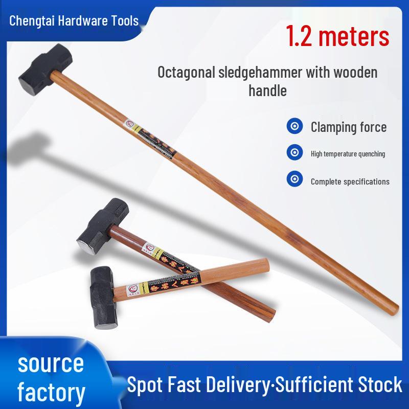 1.2m Wooden Long-Handle Octagonal Demolition Sledgehammer for Heavy-Duty Construction