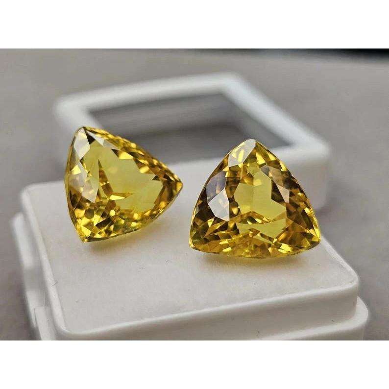 20Ct Certified Natural Trillion Yellow Sapphire Loose Gemstone Pair (10 Ct Each)