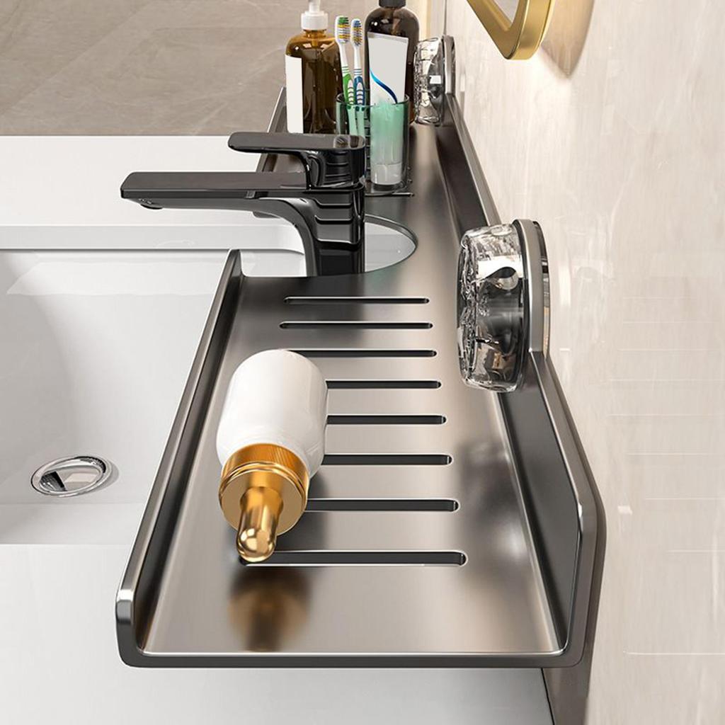 1pc Bathroom Sink Storage Rack Suction Cup Faucet Draining Rack Punch Free Wall-mounted Toiletries Shelf Bathroom Organizer