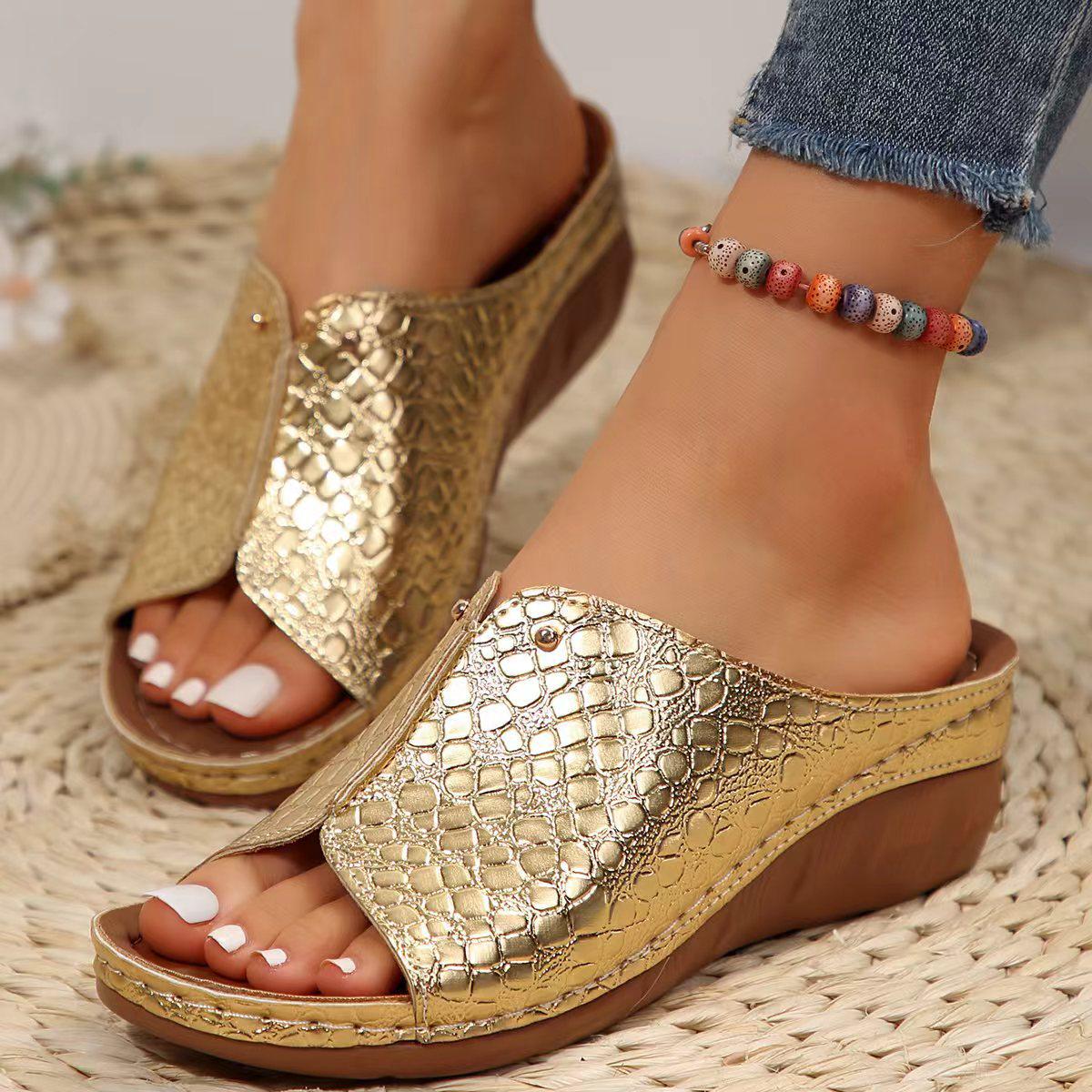 Women's Plus Size Crocodile Pattern Stitching Slippers with Thick Sole cm oro