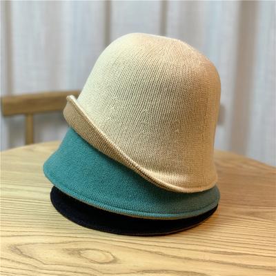 Simple Double-layer Knitted Fisherman's Hat for Children To Keep Warm In Autumn and Winter, Double-sided Bucket Hat, Solid-color Wool Basin Hat
