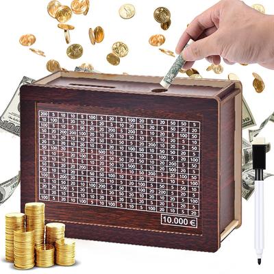 Ahşap Kumbara Kumbara Para Kutusu Para Tasarrufu Dosyası 1000/3000/5000/10000 Tasarruf Hedefi Madeni Paralar Tasarruf Malzemeleri ile Yeniden Kullanılabilir Kumbara