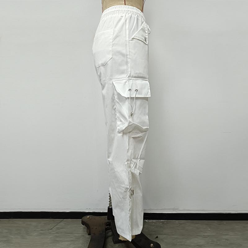 Women's Street Hipster Hip Hop Solid Colour Trousers Workwear Multi-Pocket Straight Leg Pants