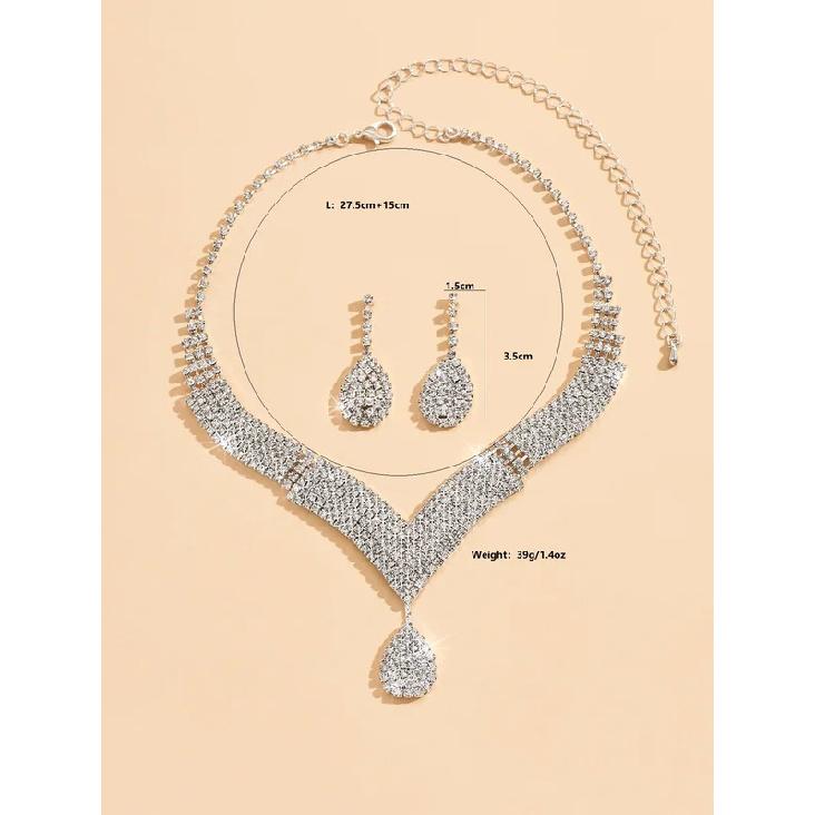 3pcs fashionable rhinestones, water droplets, necklaces, earrings, jewelry sets, women's wedding accessories