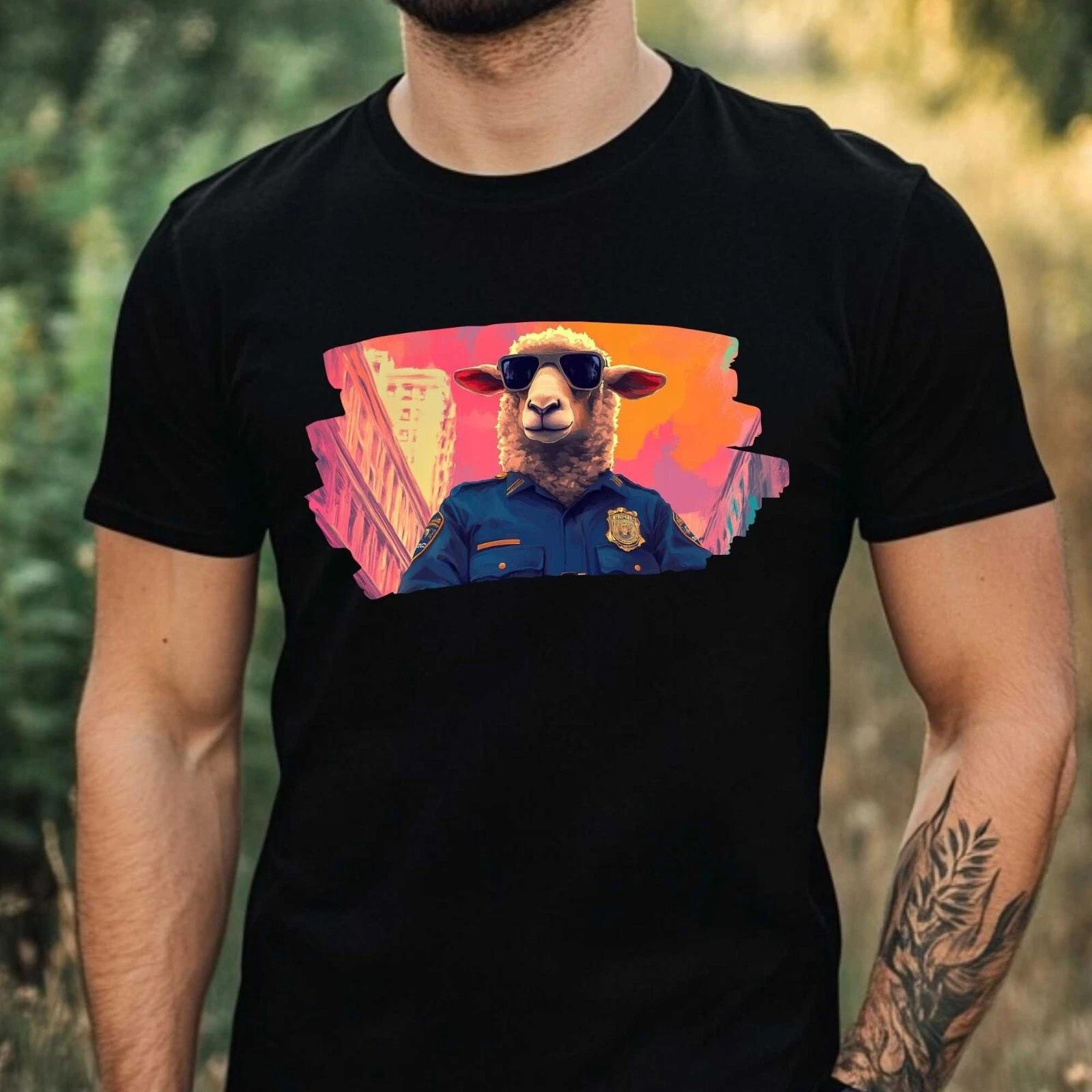 T-Shirt Herren Schaf als Polizist Motiv Baumwolle Größe XS bis 5XL S