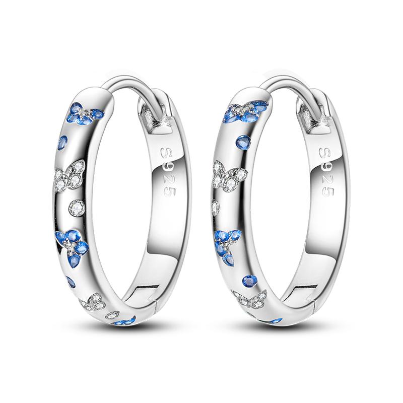 925 Silver Blue Zircon Dreamcatcher Feather Star Moon Cute Claw Hoop Earrings For Women Fine Birthday Jewelry Gifts