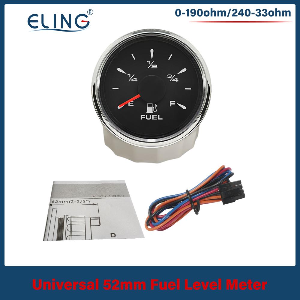 ELING Universal Waterproof 52mm Fuel Level Gauge 0-190ohm 240-33ohm Signal Adjustable with 8 Colors Backlight Fit Car Boat Yacht