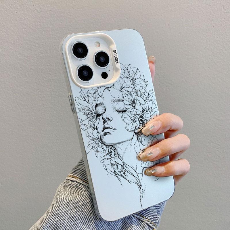 Beautiful Flower Girl Line Design Durable Laser Phone Case For iPhone 13 Mini 12 11 Pro Max 17 16 15 14 Pro Max Plus Back Covers