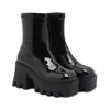 Fashion 9cm Female Platform Wedges Boots Black Autumn Ankle Boots For Women High Heels Ladies Leather Shoes Back Zipper High Quality