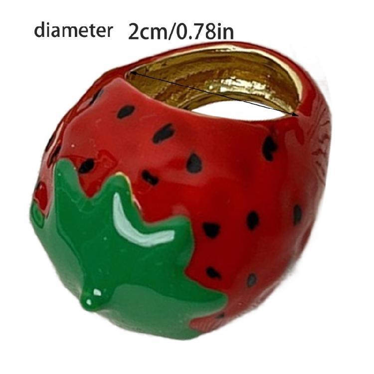 Elegant Enamel Dripping Oil Strawberry/Apples Ring Fashion Handmade Finger Accessory Party Wear Ring Festival Jewelry