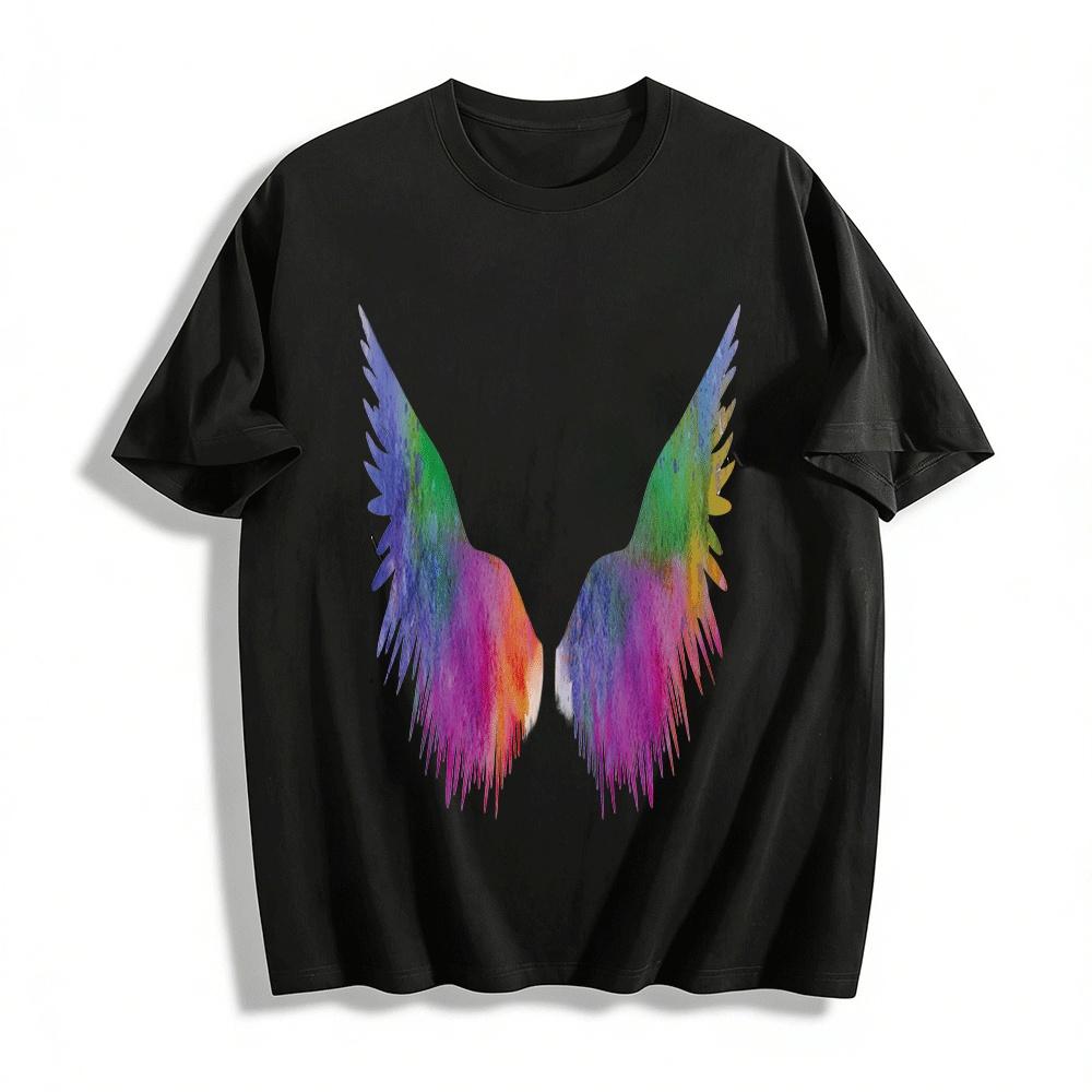 Gradient Watercolor Wings Print Casual Trendy Top Pure cotton T-shirt XXS