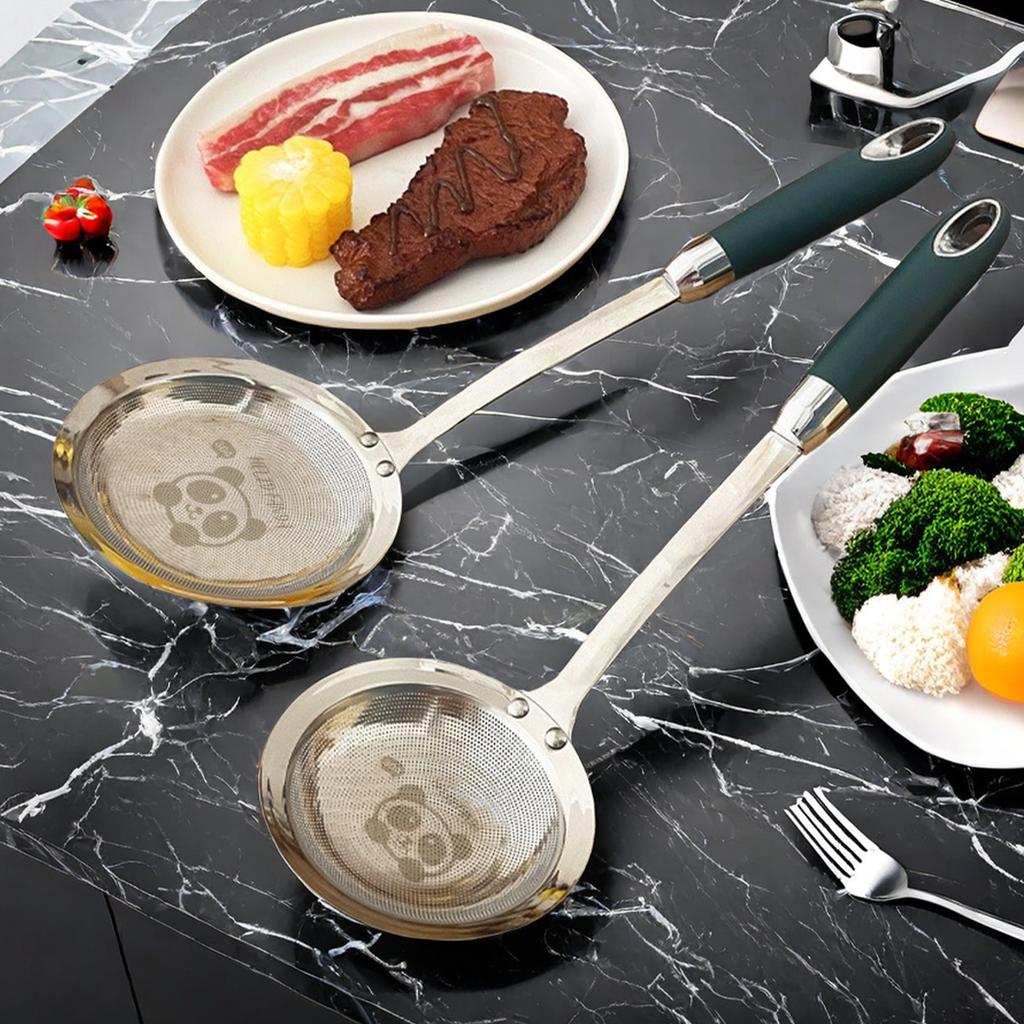 304 Stainless Steel Fine Mesh Skimmer Spoon Fat Skimmer Spoon Hot Pot Filter Scoop Kitchen Gadgets Strainer Colanders