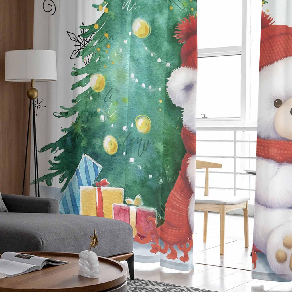 Christmas Snowflakes Retro Koala Curtains For Living Room Bedroom Home Decoration Window Voile Tulle Curtain Drapes