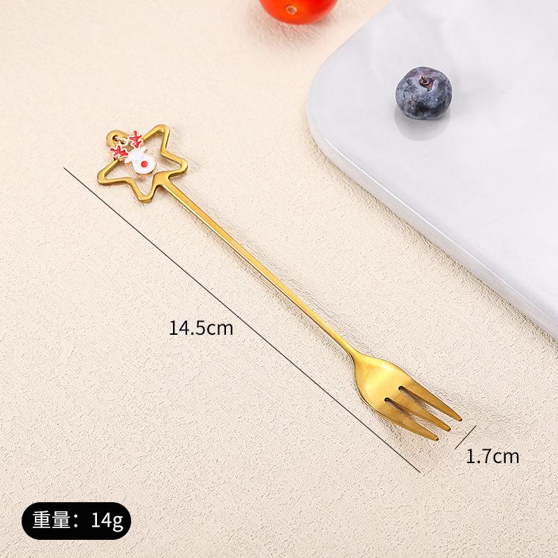 Stainless Steel Spoon Fork Cutlery Set Cute Christmas Pendant Dessert Spoon Coffee Stirrer Spoon Hand Accessory Cuchara Pequeña