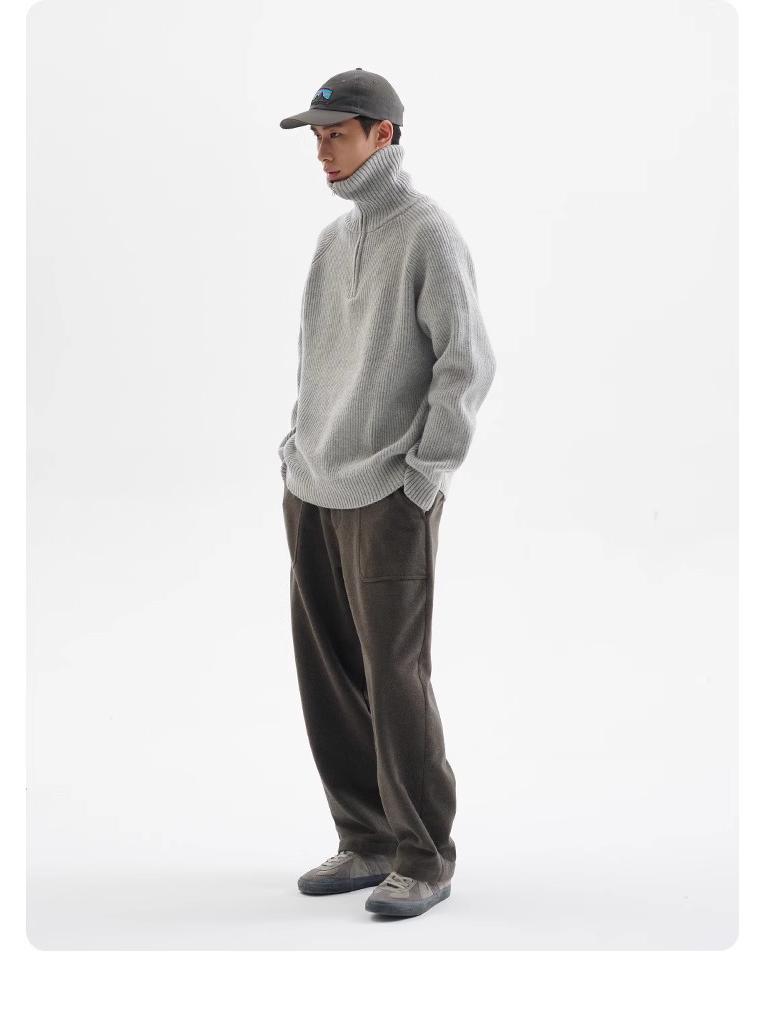 Men's High-Neck Half-Zip Thick Knit Sweater, Retro Loose-Fit Pullover for Autumn/Winter