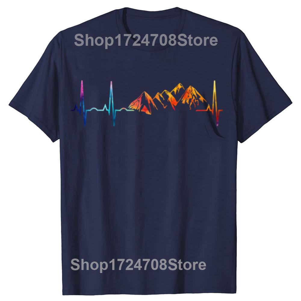 Funny Mountain Heartbeat Pulse Line Tshirts Men Womens Fashion Casual Tshirt 100 Cotton Loose Climbing Hiking T Shirt