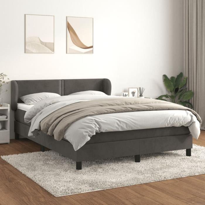 3127428 vidaXL Divan Bed and Mattress Dark Grey 140x190cm Velvet