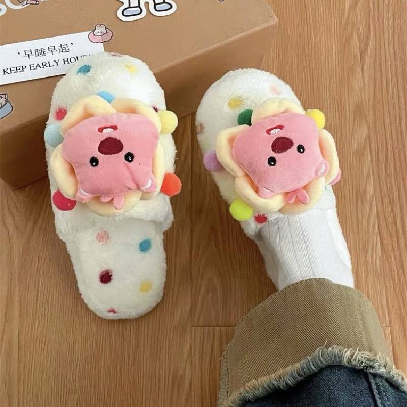 Loopy Pororo Cotton Slippers Winter Warm Indoor Living Room Plush Cartoon Shoes