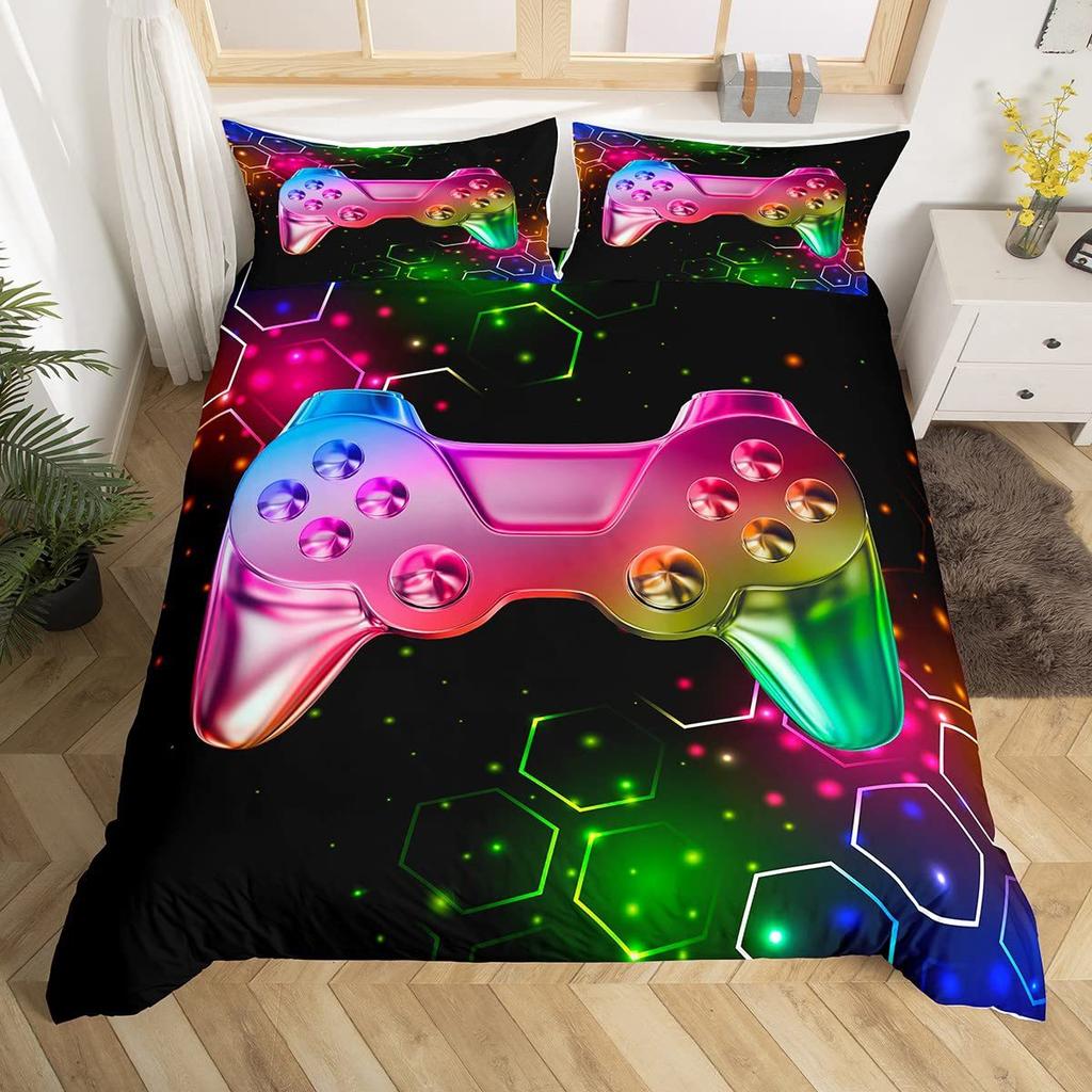 Spielkonsole Bettbezug Set Für Jungen Mädchen Kinder Weltraum Galaxie Gaming 3 Teile Mikrofaser Gamer Bettwäsche Teenager Bettdeckenbezüge