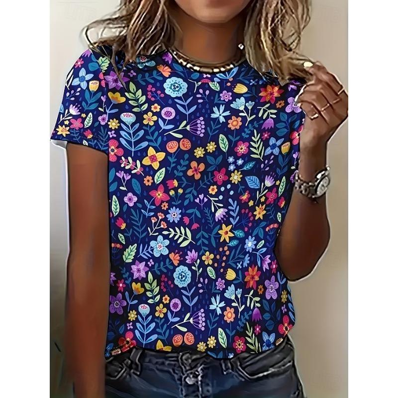 Women's T Shirt Print Floral Graphic Plants Stylish Classic Casual Short Sleeve Crew Neck Regular Tops