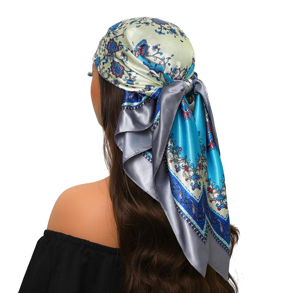 Lenço de Cabeça Feminino Marca de Luxo Quadrado 90*90cm Seda Foulard Cetim Bandana Cabelo Lenço de Pescoço Macio Hijab Lenços de Cabelo Para Senhoras