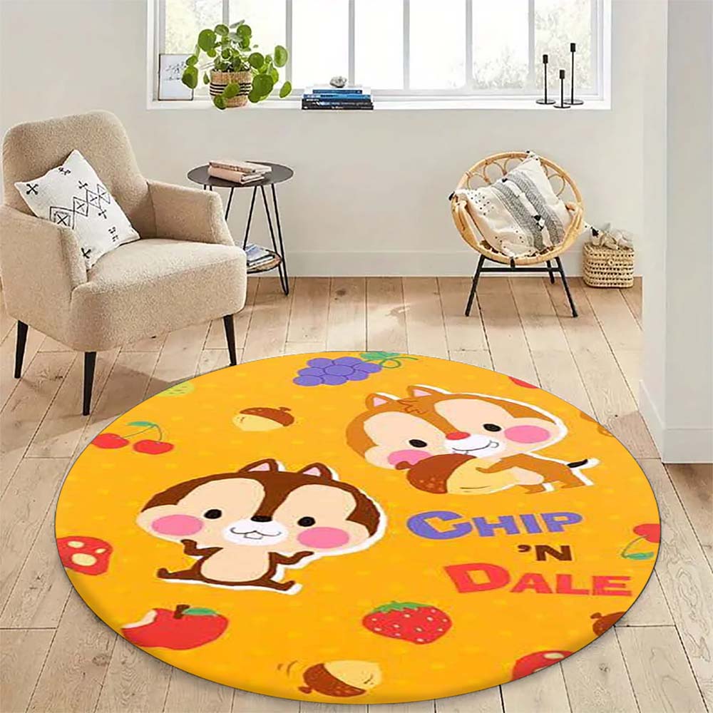 Mielas Chip 'n' Dale paveikslėlio apvalus grindų kilimėlis, namų kilimo dekoracija, animacinis sveikinimo durų kilimėlis, neslystantis ir atsparus dėmėms.