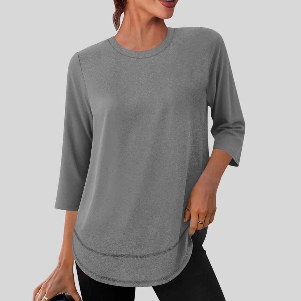 Women's Fashionable Casual Neck Colour Three-Quarter Sleeve T-Shirt Top