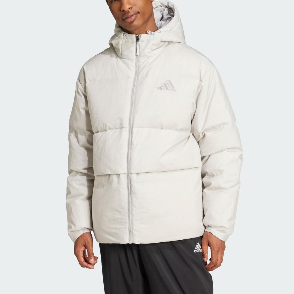 Adidas FW24 Basic Down Series Water-Resistant Sports Casual Hooded Cotton Jacket Men Jacket Light-Gray JG5941