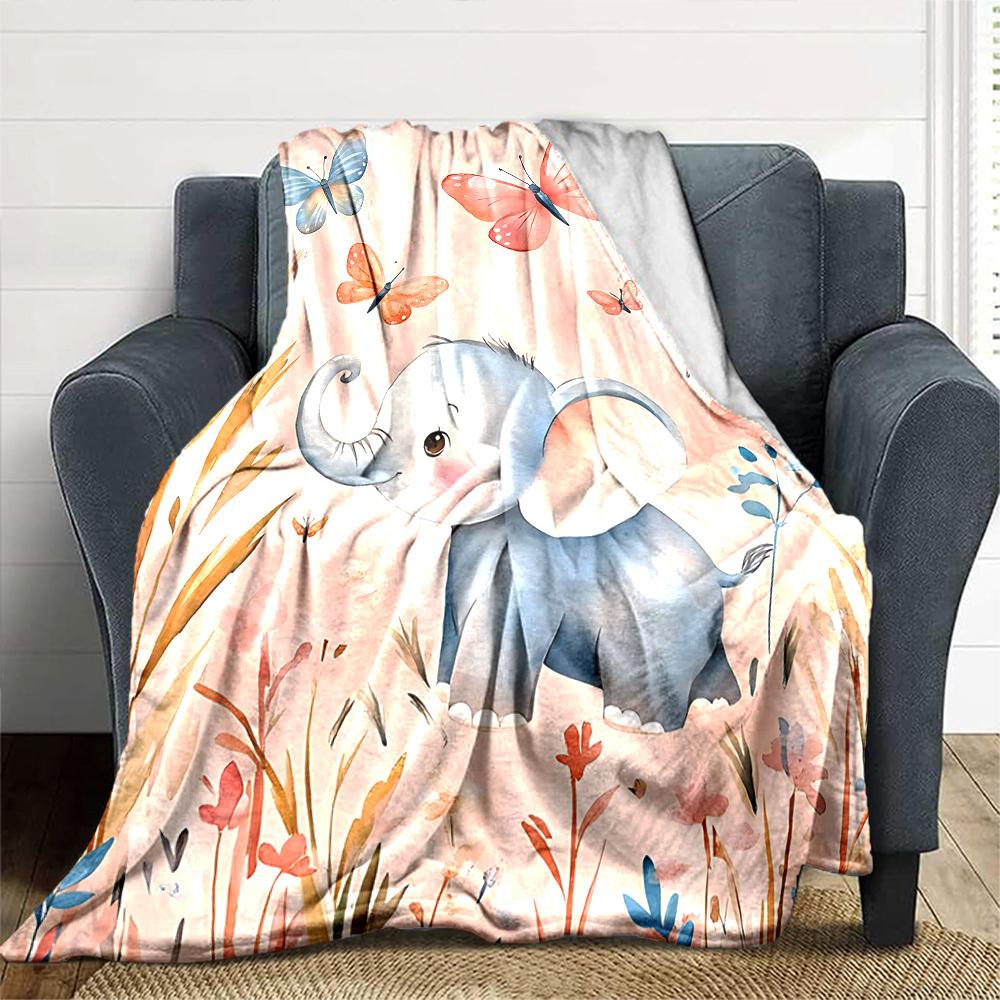 1pc Elephant Name blanket Lightweight Flannel Throw for Sofa Bed Travel Camping Livingroom Office Couch Chair