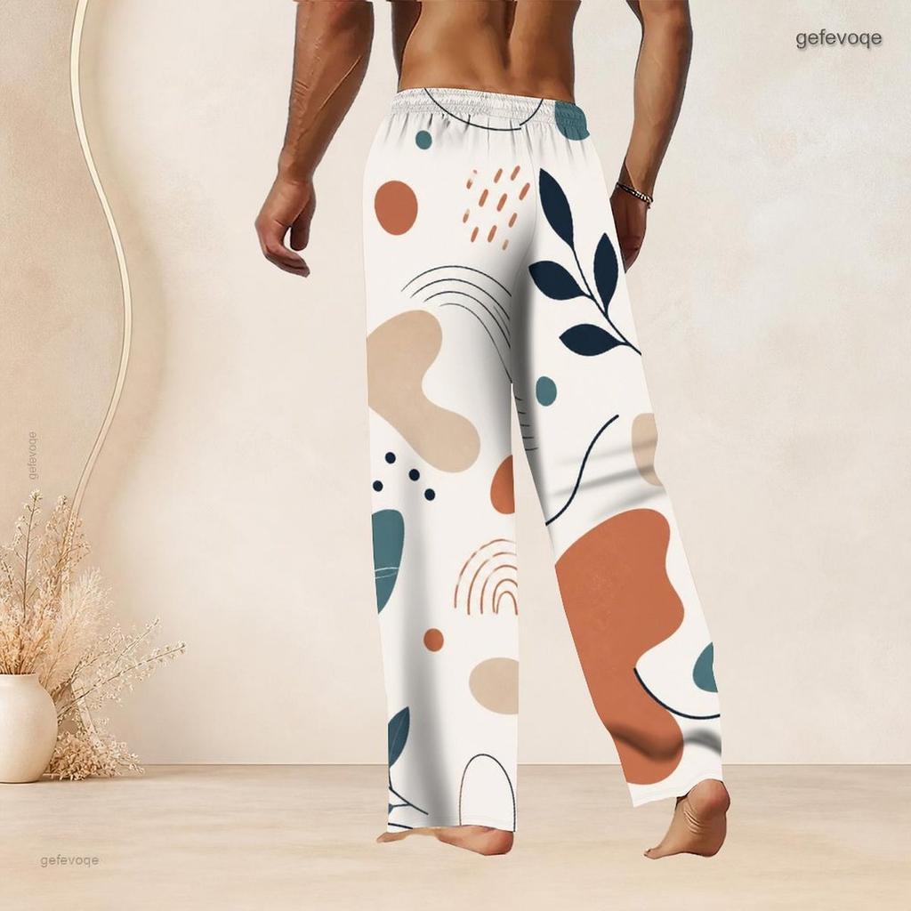 Men S Plus Size Printed Drawstring Waist Straight Leg Full Length Beach Pants With Pockets