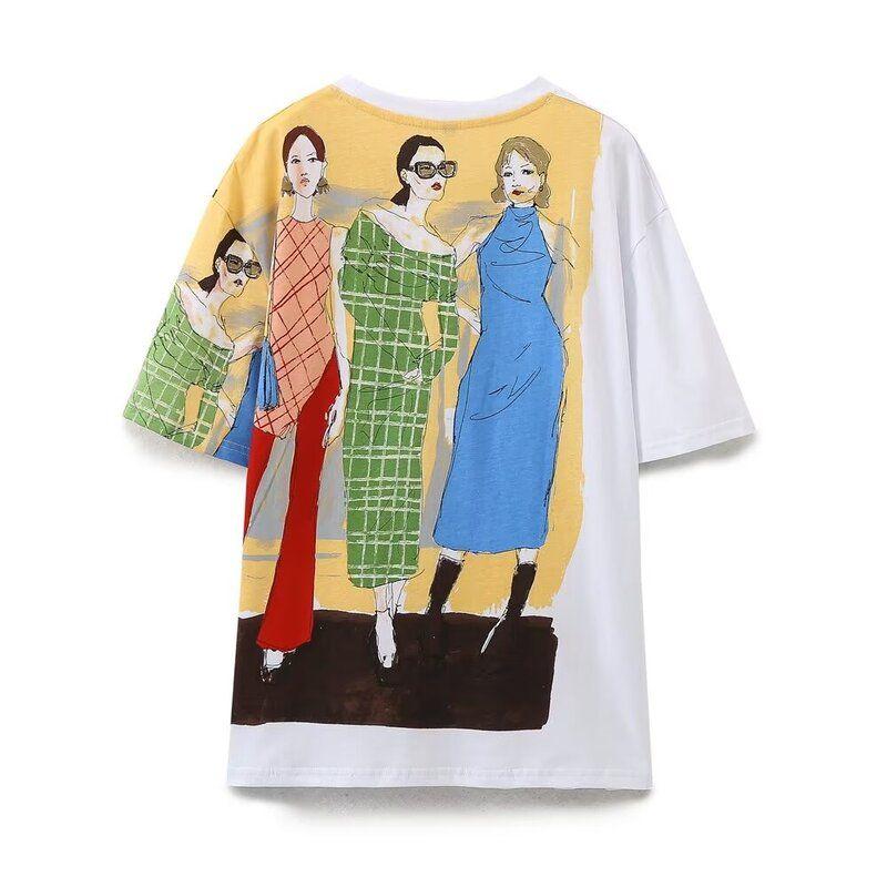 Fashion Style 2024 Summer New Women's Clothes Casual Loose Round Neck Short Sleeve Girl Pattern T-shirt 1165251 250