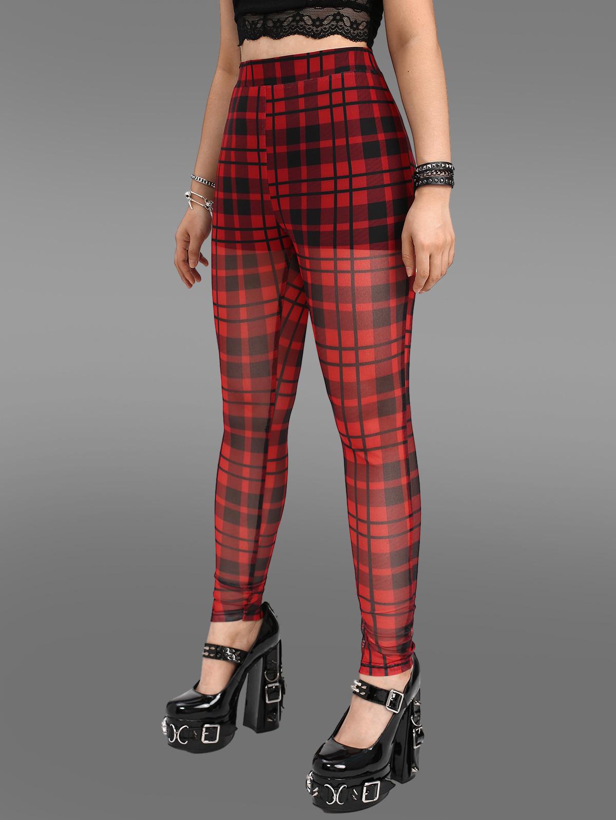 

Узкие брюки Rosegal Gothic с эластичной талией в клетку S красный