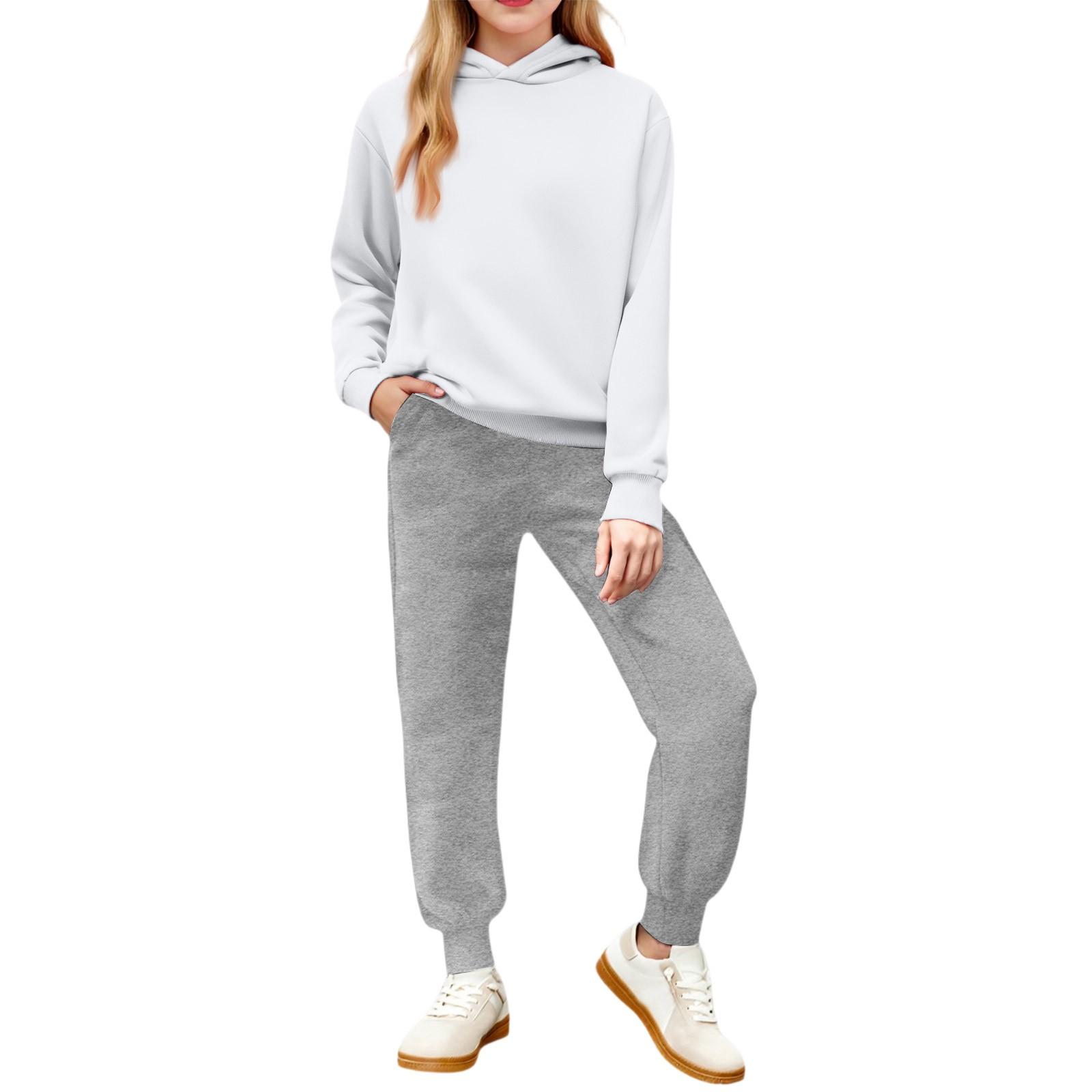 

Зимний комплект для мальчиков и девочек, однотонная толстовка с капюшоном с длинным рукавом, комплект из двух предметов: верх и брюки 140