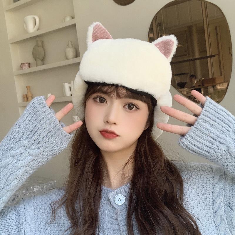 Cat ears Lei Feng hat female cute autumn and winter windproof winter cold warm versatile corduroy cotton hat