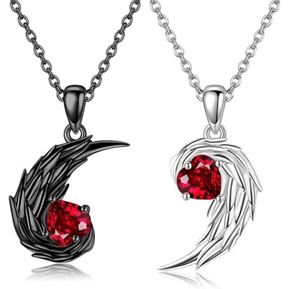 Angel Devil Necklace Rhinestone Wing Shape Couple Necklaces Love Symbolization Matching for Valentines for Couples