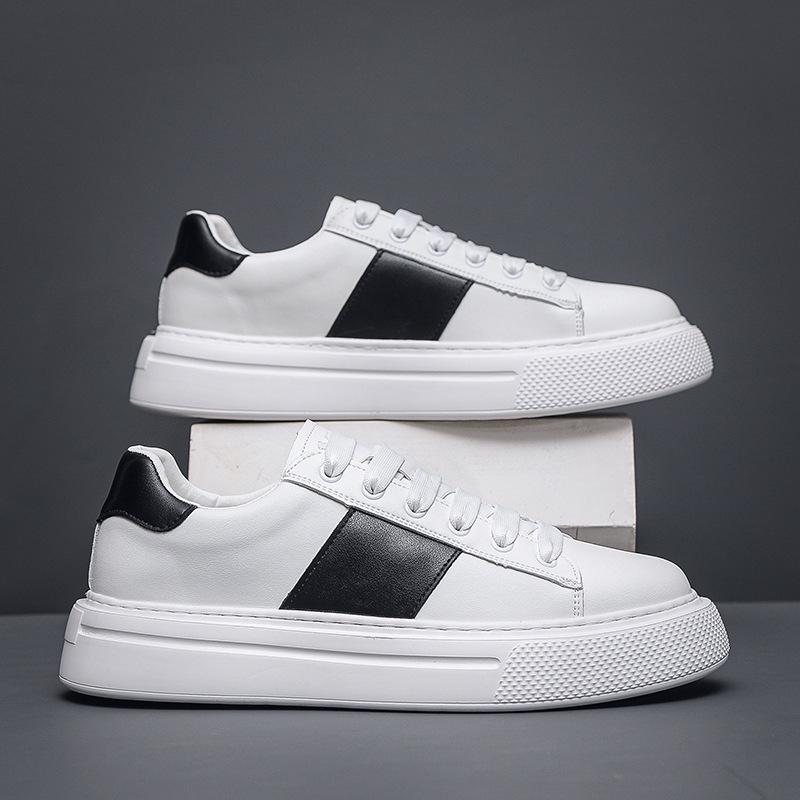 Men's Premium Thick-Soled White Cowhide Skate Shoes - Versatile Sport Casual Sneakers