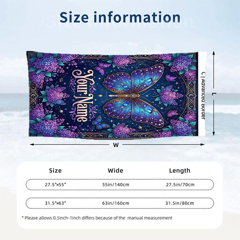 Butterfly Dreams Space Theme Quick Dry Beach Towel Custom Name Text Print Large Sand Resistant Towel Beach Vacation
