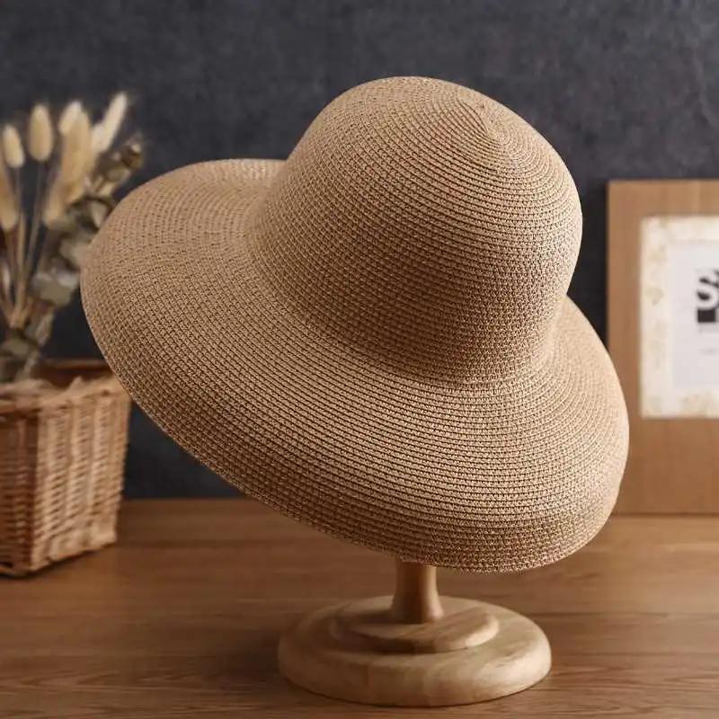 WTEMPO Women's Wide Brim Solid Color Outdoor Sunscreen Hats Elegant Casual Foldable Summer Versatile Straw Hats