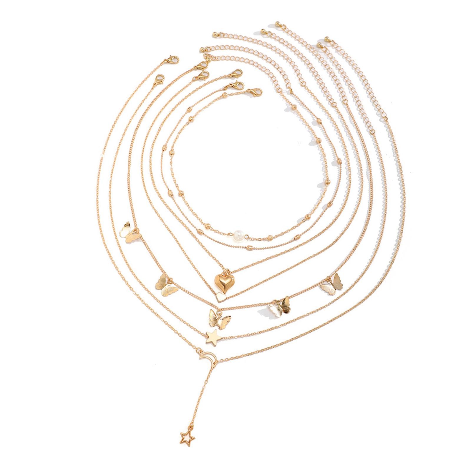 

Элегантная многослойная ключичная цепочка, имитация жемчуга, бусины, тонкая цепочка, ожерелье, регулируемая длина, кулон-бабочка, чокер 2