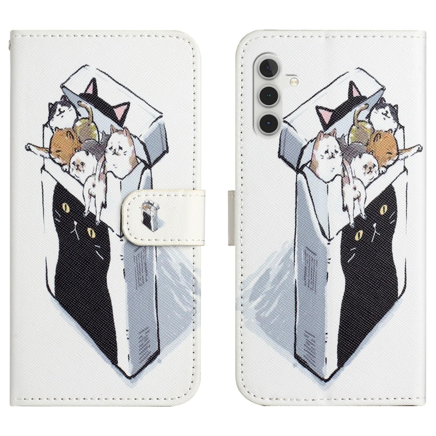 

Для Samsung Galaxy A56 5G/M56 5G Чехол с рисунком Принт Кожа PU Кошелек Чехол для телефона Текстура крест-накрест Cats