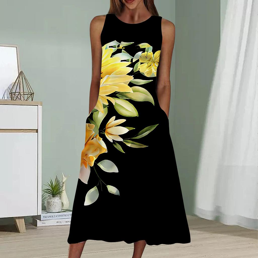 

Летнее модное сексуальное платье без рукавов, мягкое повседневное платье с принтом розовых цветов 3D, платье без рукавов на бретельках XXL жёлтый