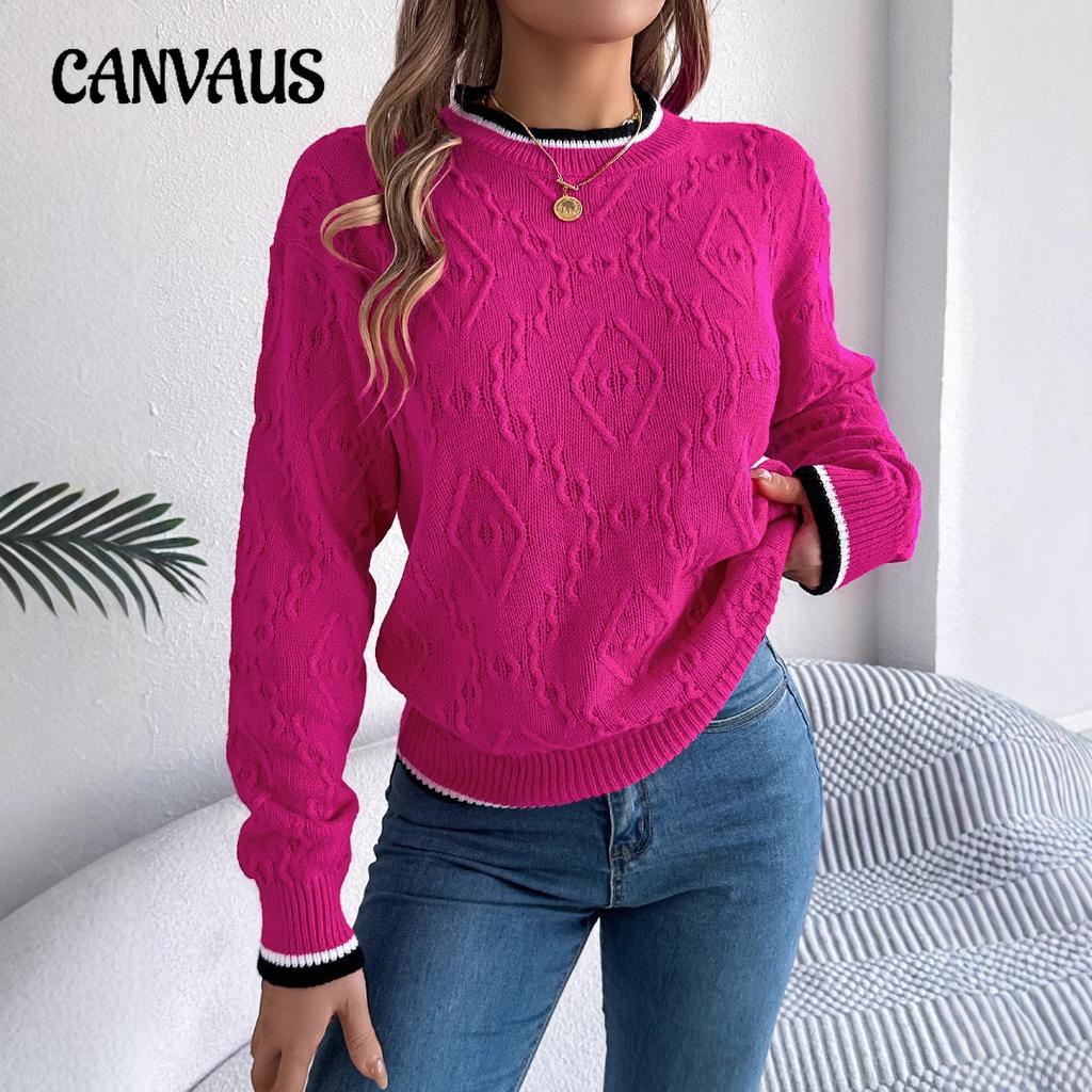 Autumn and Winter Women's Casual Color Blocking Twist Long Sleeve Pullover Sweater