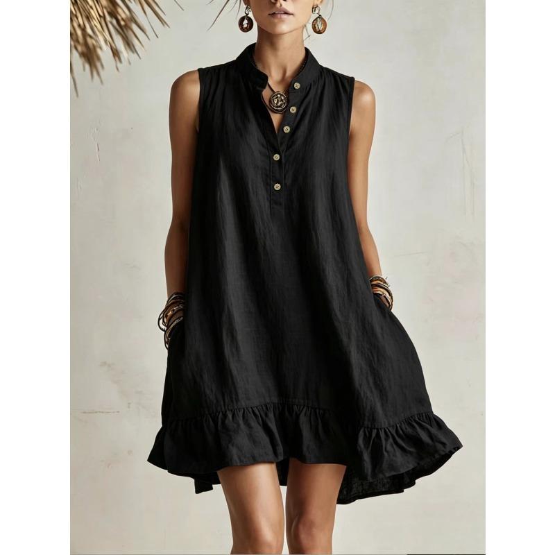 Summer New Style Loose-fitting Fashionable Casual Ruffled Buttoned Dress for Women