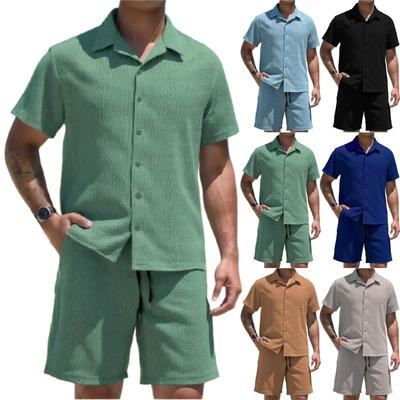 Men's Color Lapel Short,sleeved Shirt Shorts Beach Casual Vacation Two,piece Set
