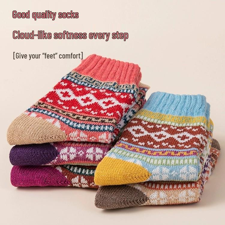 Κάλτσες από Μαλλί Κουνελιού και Κασμίρ σε Vintage Εθνικό Στυλ - Χοντρές & Ζεστές για Φθινόπωρο/Χειμώνα