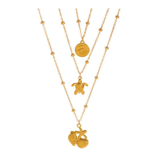 Colar Costeiro de 3 Camadas para Mulheres Pingente de Estrela do Mar Concha Tartaruga Colar de Férias de Verão Joia de Férias na Praia Presente